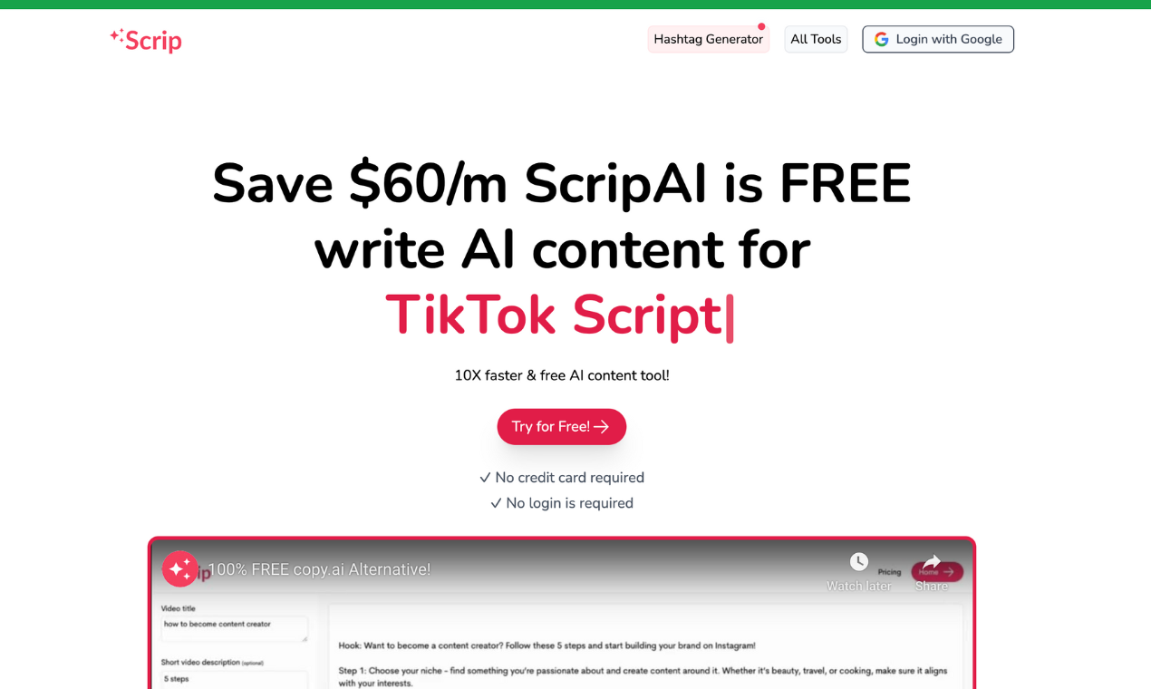 ScripAI - 100% Free AI content writer - No credit card and signup are required! media 1