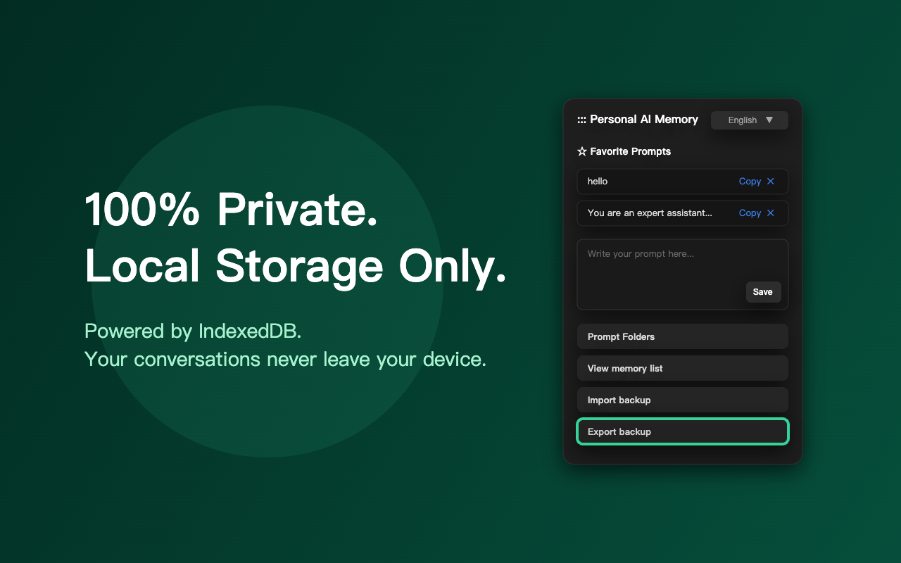 Personal AI Memory - Main product screenshot demonstrating key features and user interface
