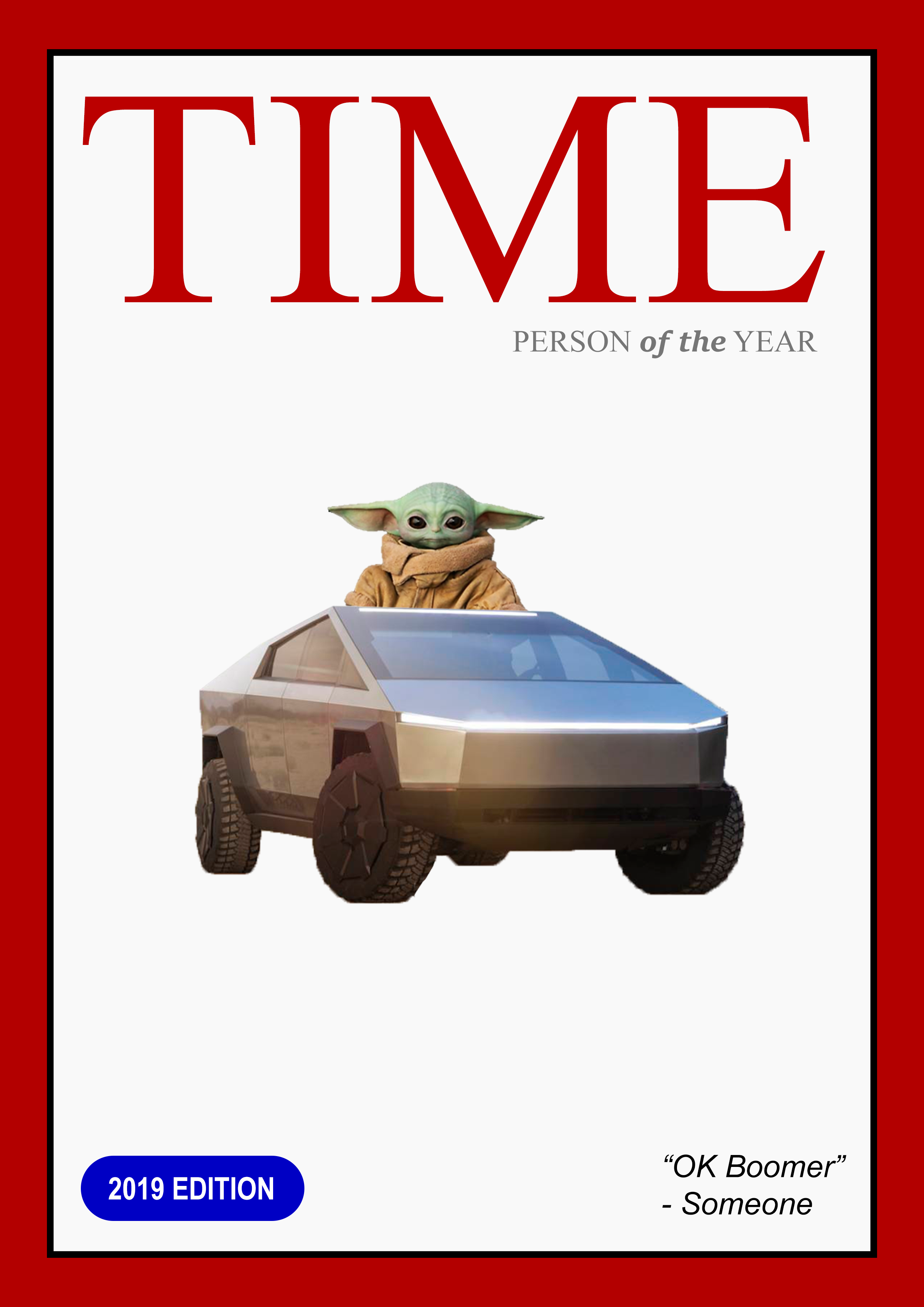 Baby Yoda in a Cybertruck