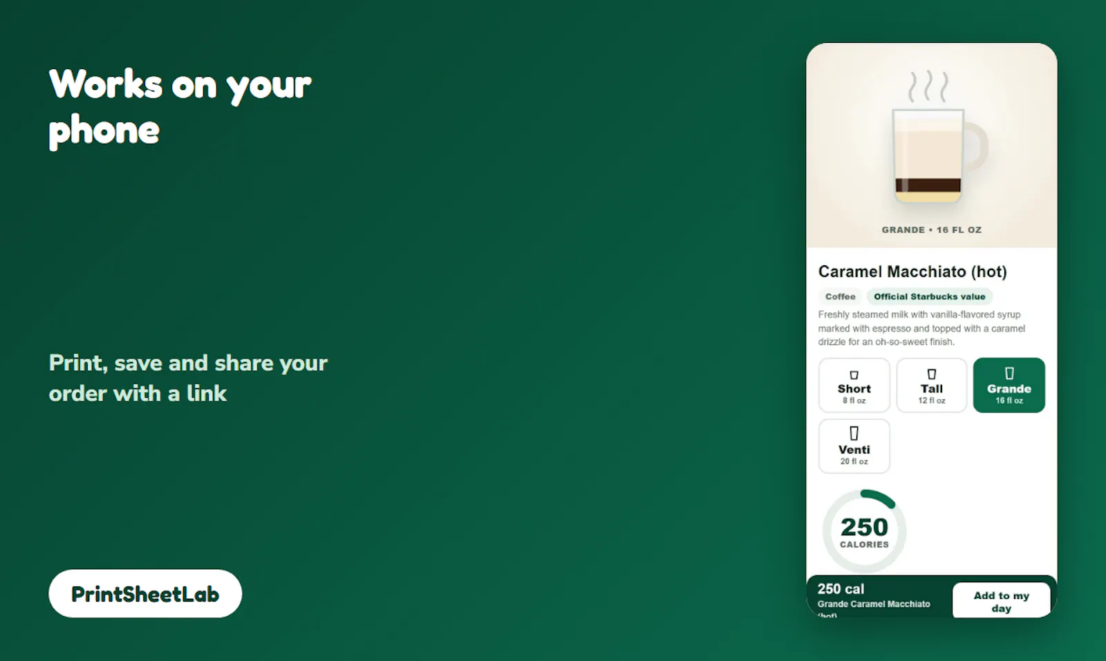 Starbucks Calorie Calculator screenshot 2