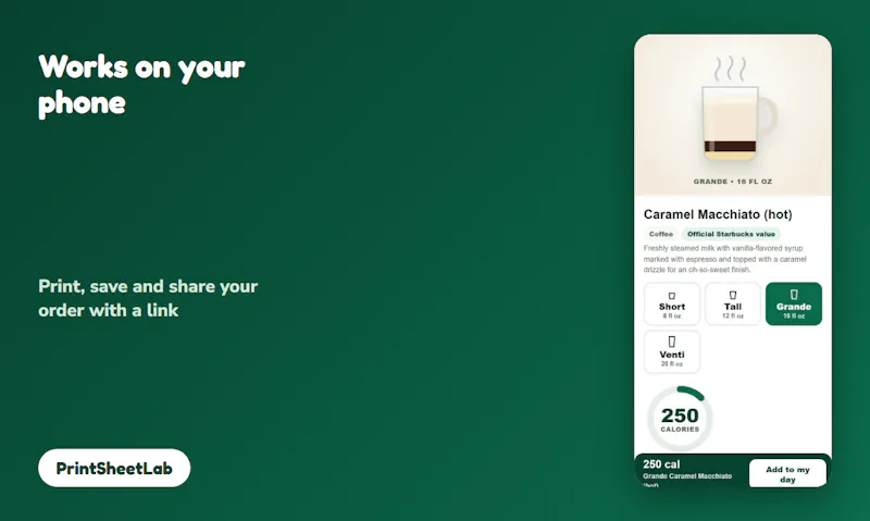 Starbucks Calorie Calculator screenshot 2