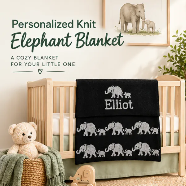 Personalized Elephant Knit Blanket