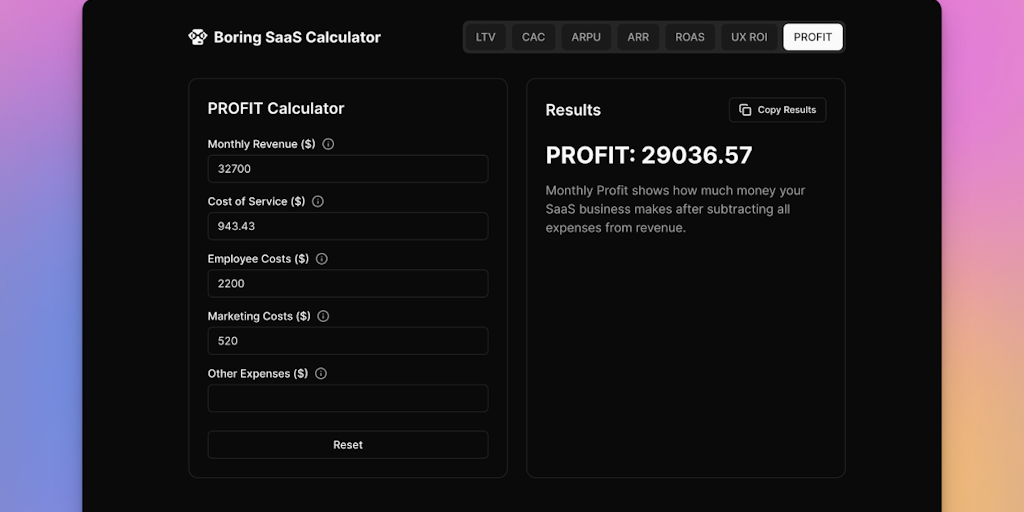 Boring SaaS Calculator