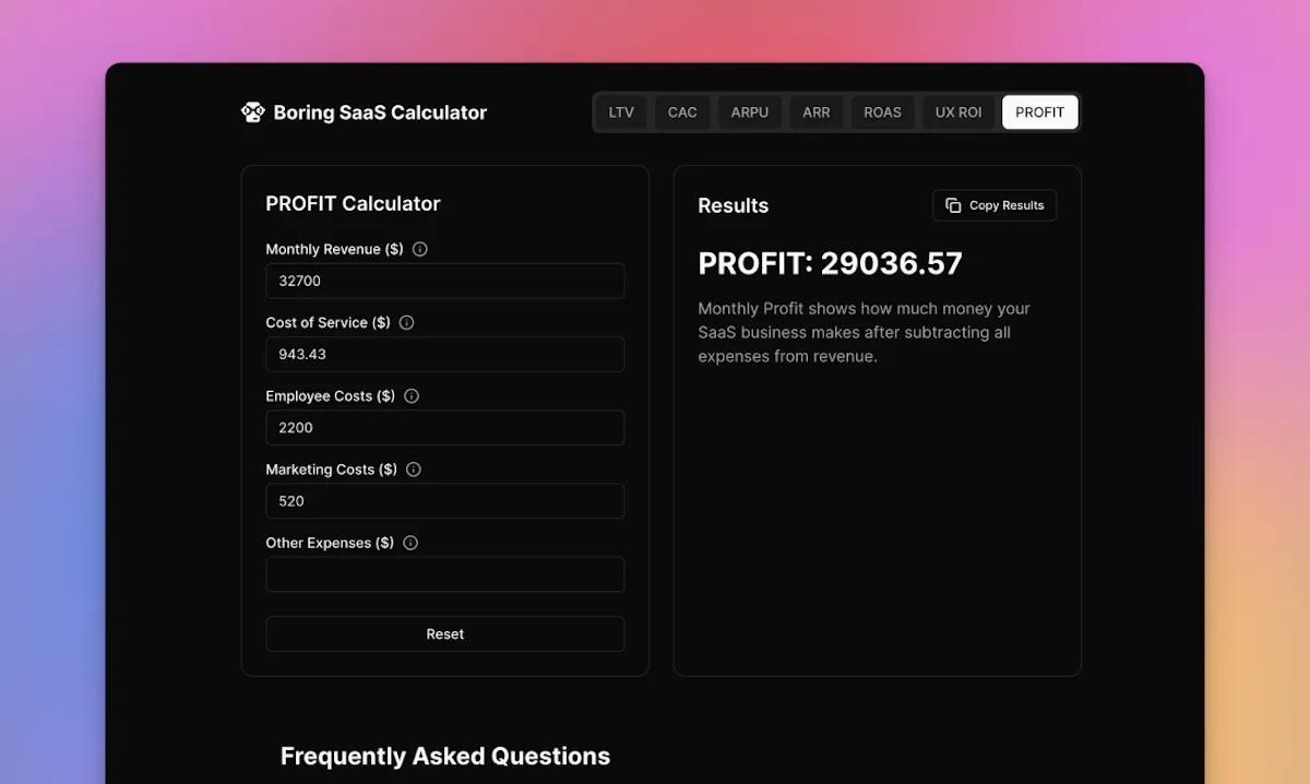 Boring SaaS Calculator