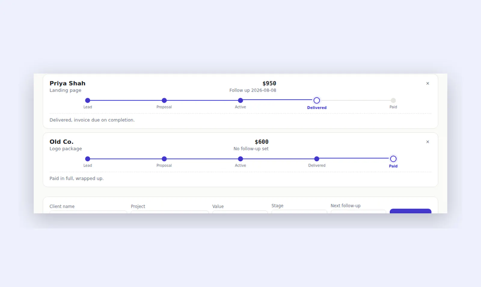 Freelance Client & Project Tracker screenshot 3