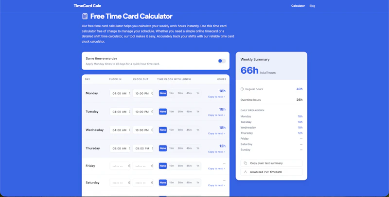 TimeCard Calc screenshot 1
