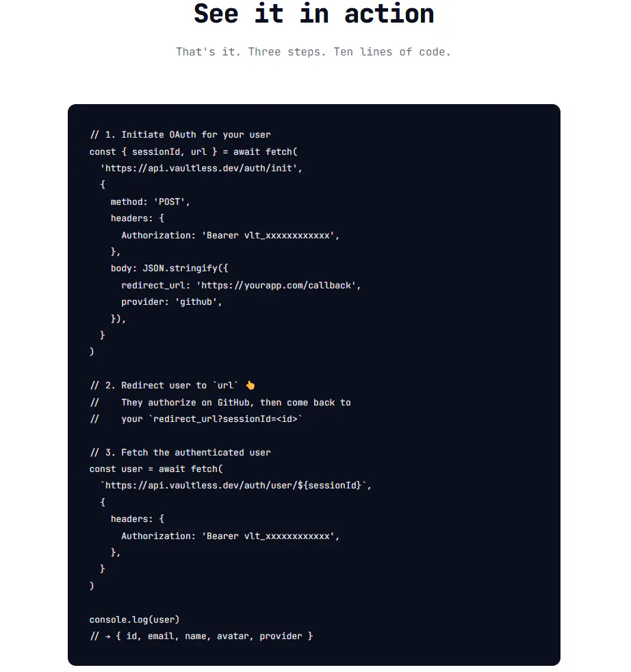 Vaultless — OAuth, Zero Complexity gallery image