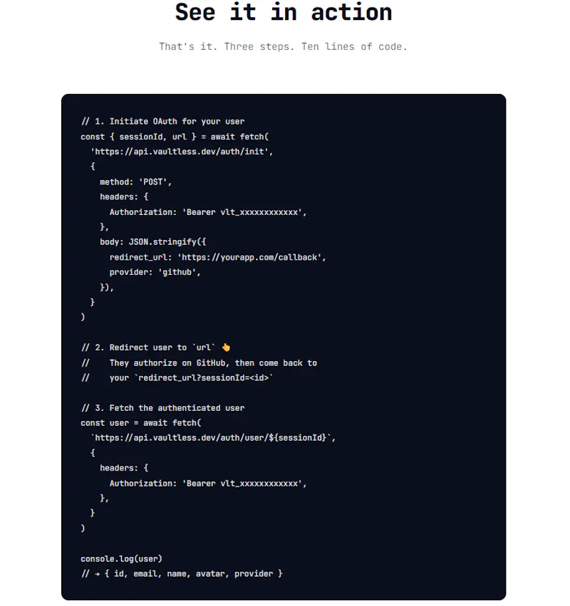 Vaultless — OAuth, Zero Complexity screenshot 2