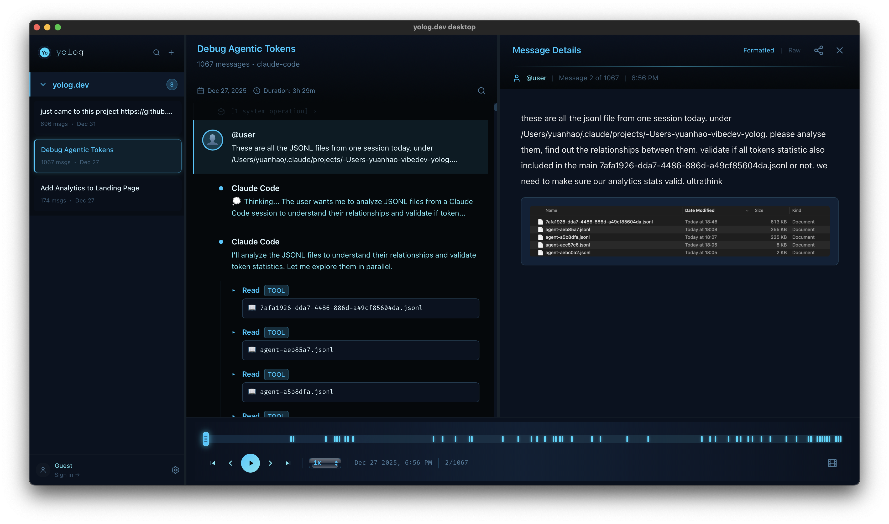 yolog.dev Desktop - Screenshot 2 showing product features and functionality