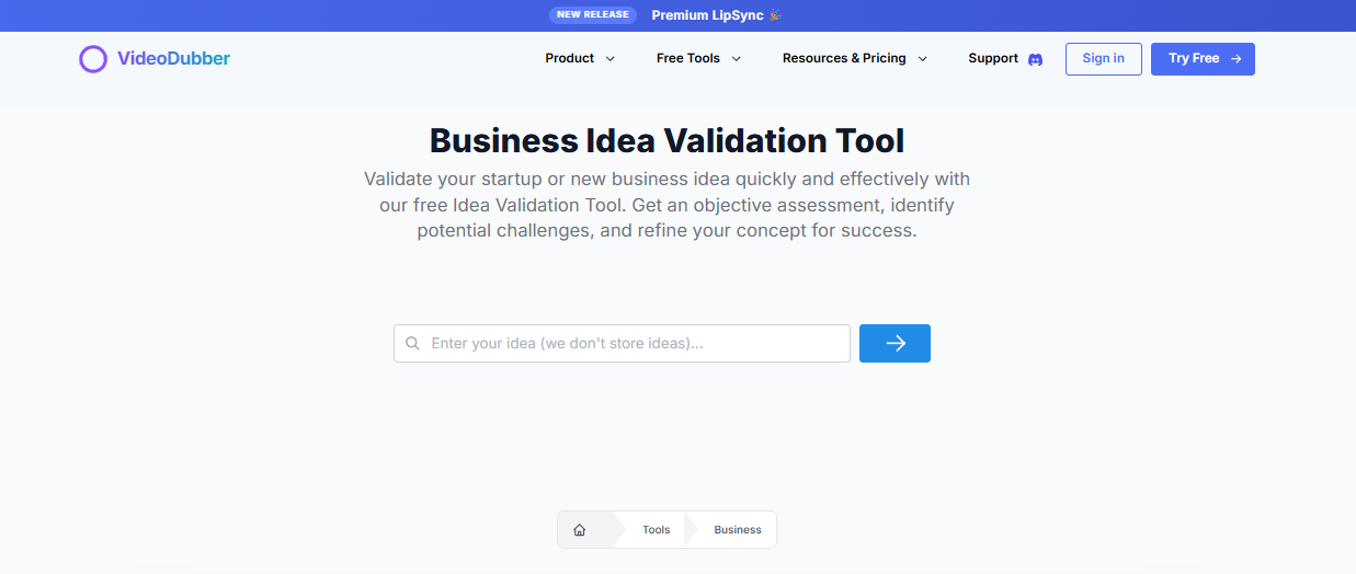 Média Outil de validation d'idées d'entreprise gratuite - Testez votre idée de démarrage |videodubber.ai 2