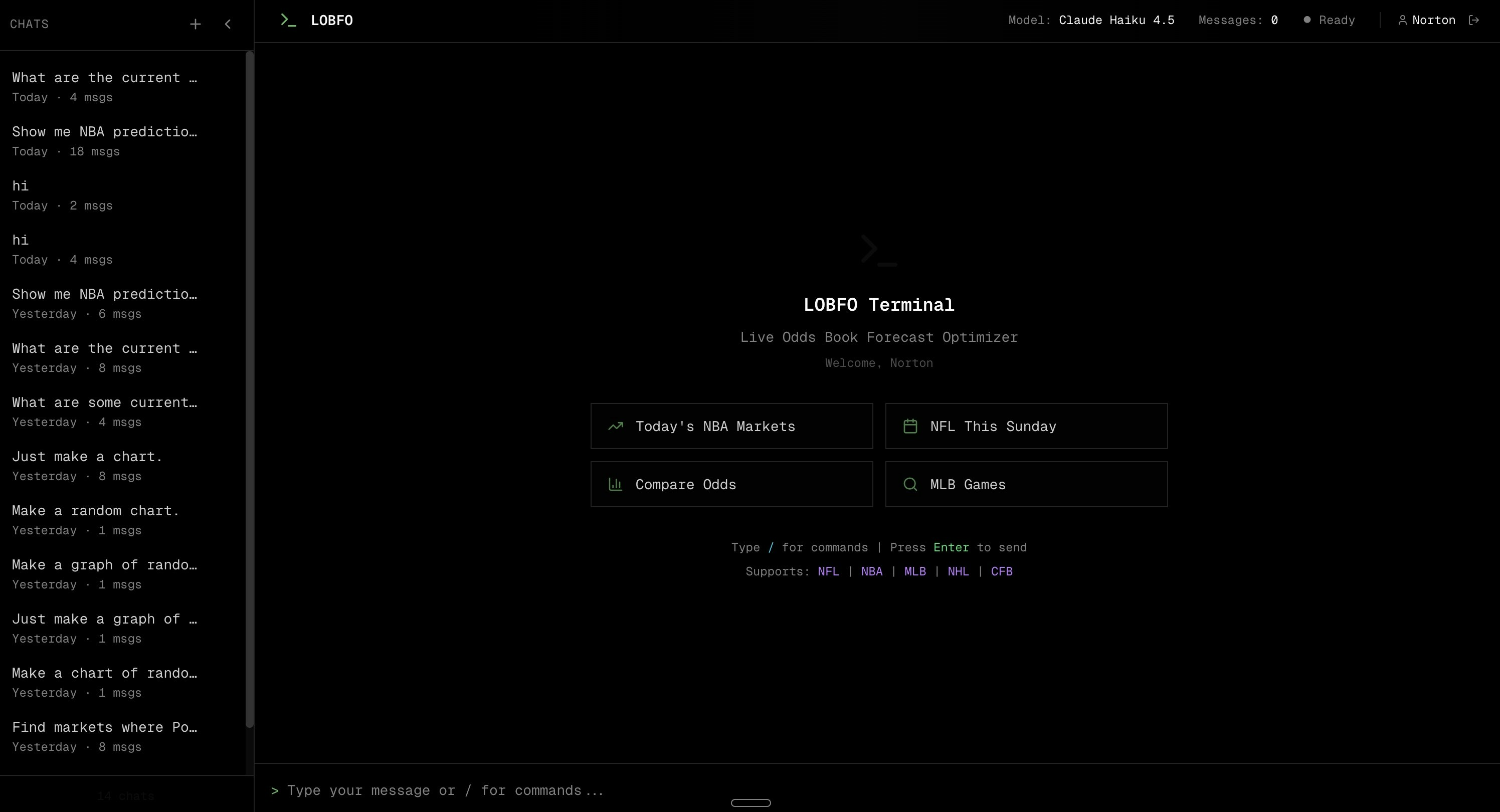 LOBFO: Bloomberg meets AI for sports - Screenshot 3 showing product features and functionality