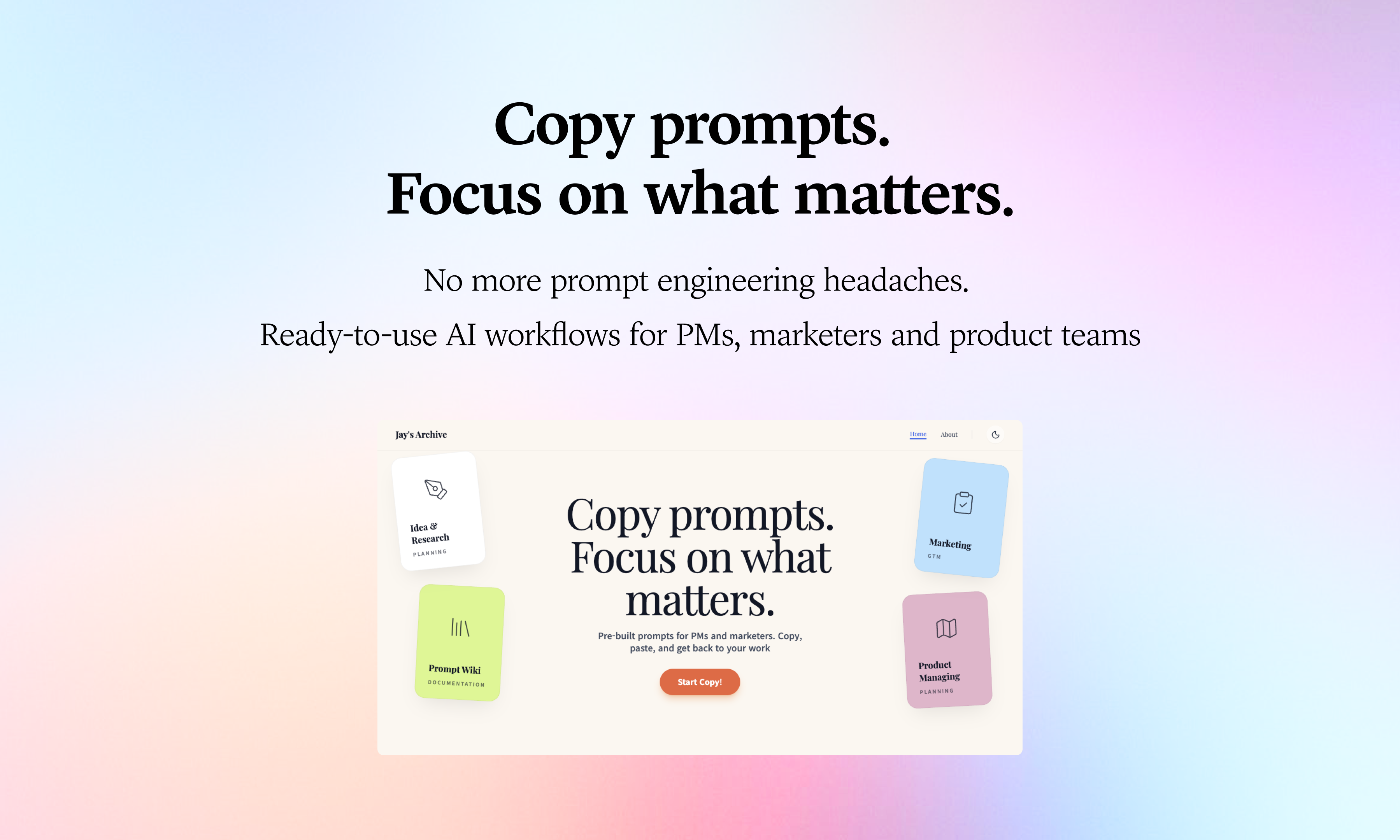Prompts Pack for PMs & Marketers - Main product screenshot demonstrating key features and user interface