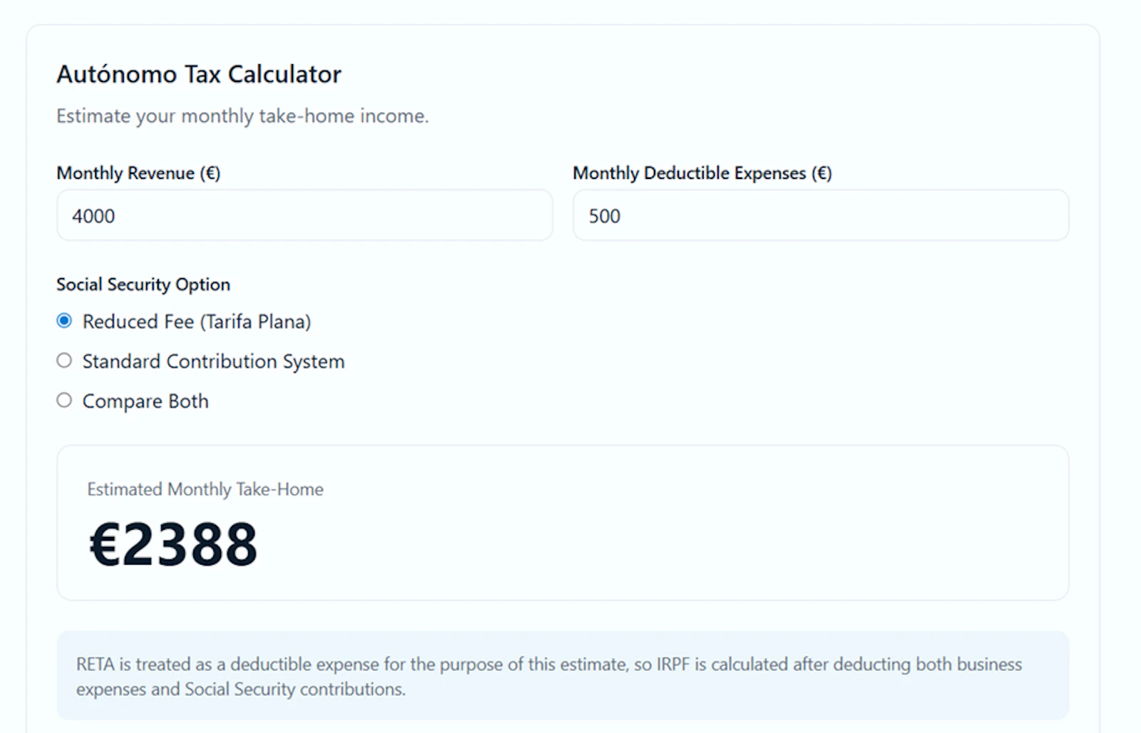 Autónomo Tax Calculator Spain screenshot 1