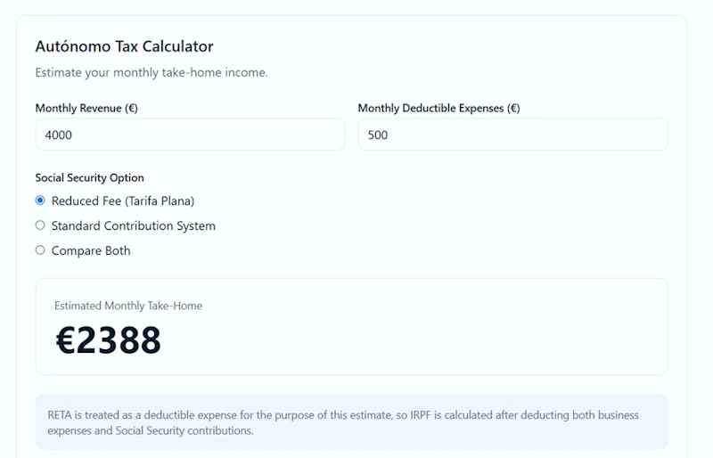 Autónomo Tax Calculator Spain screenshot 1