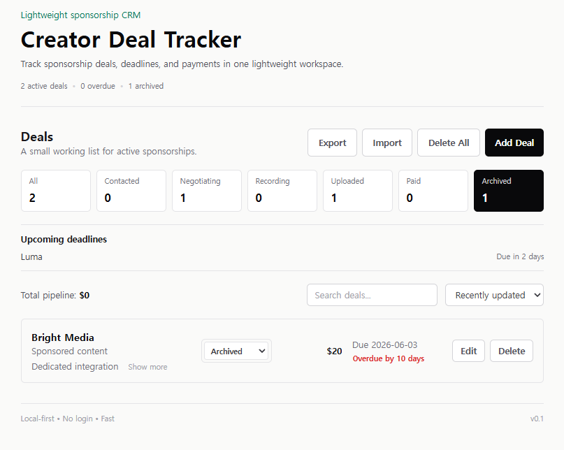 Creator Deal Tracker gallery image