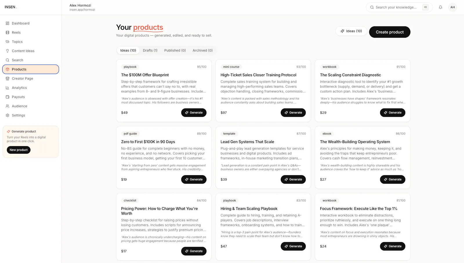 INSEN converts IG Reels into products. screenshot 2