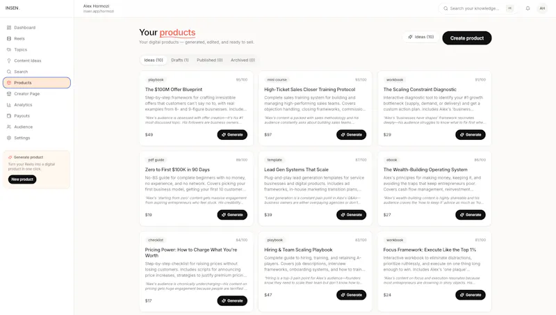 INSEN converts IG Reels into products. screenshot 2