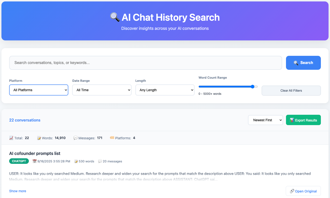 Média Tueur de sprawl de chat AI - Capture automatique et rechercher tous les chats d'IA 1