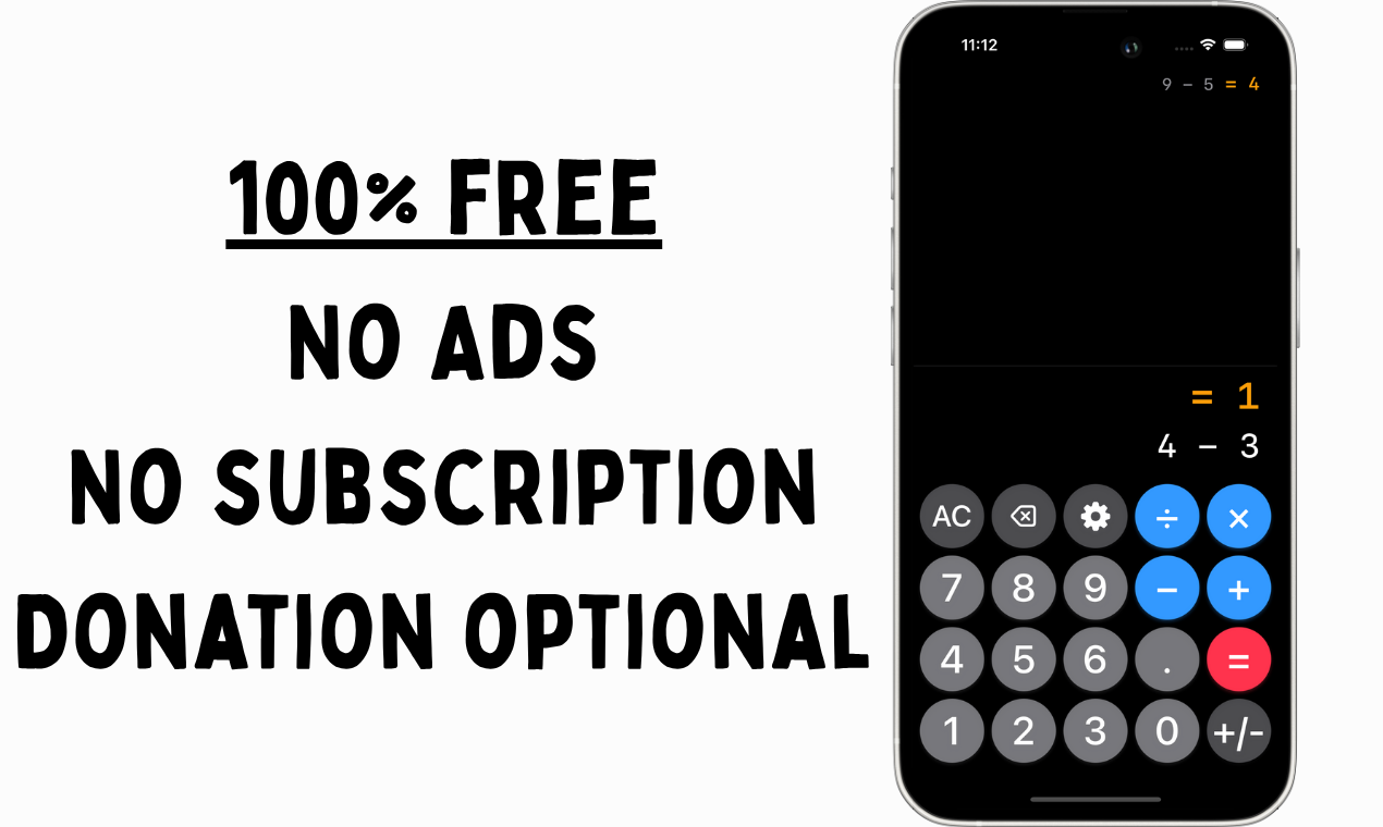 Mídia 3 de Calculadora super básica - 100% grátis - Sem anúncios, executando total, histórico de linha, para iPhone