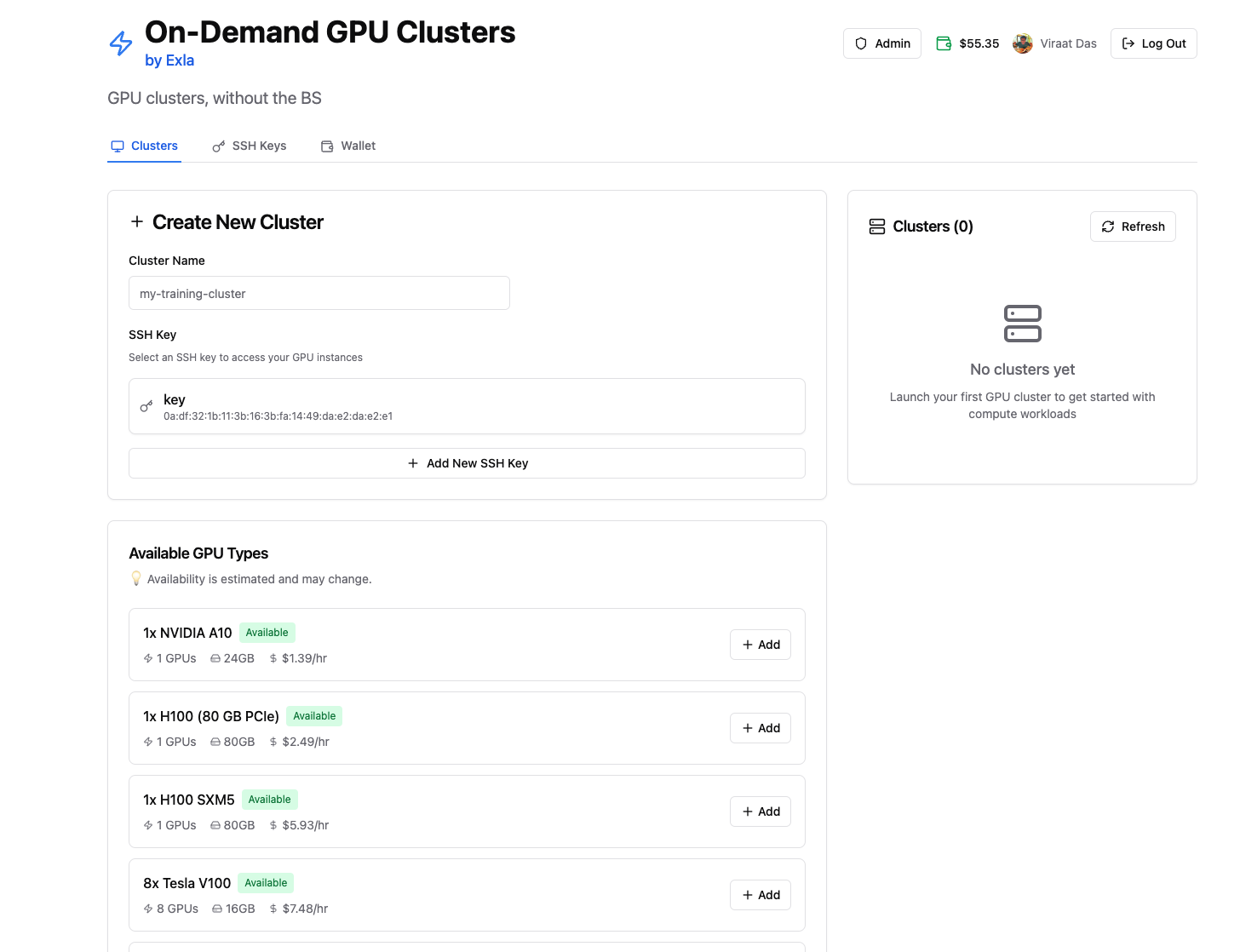 exla 플롭 - 주문형 GPU 클러스터 - 어디서나 가장 저렴한 H100 미디어 3