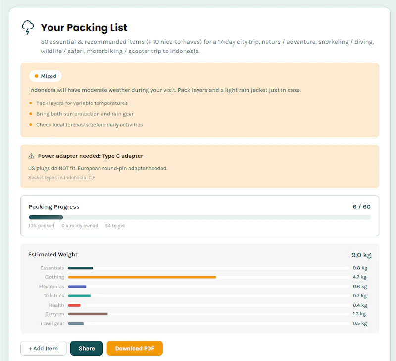 Packing List Generator for travelers screenshot 2