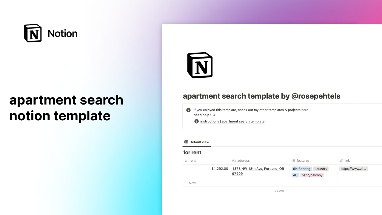 apartment search notion template
