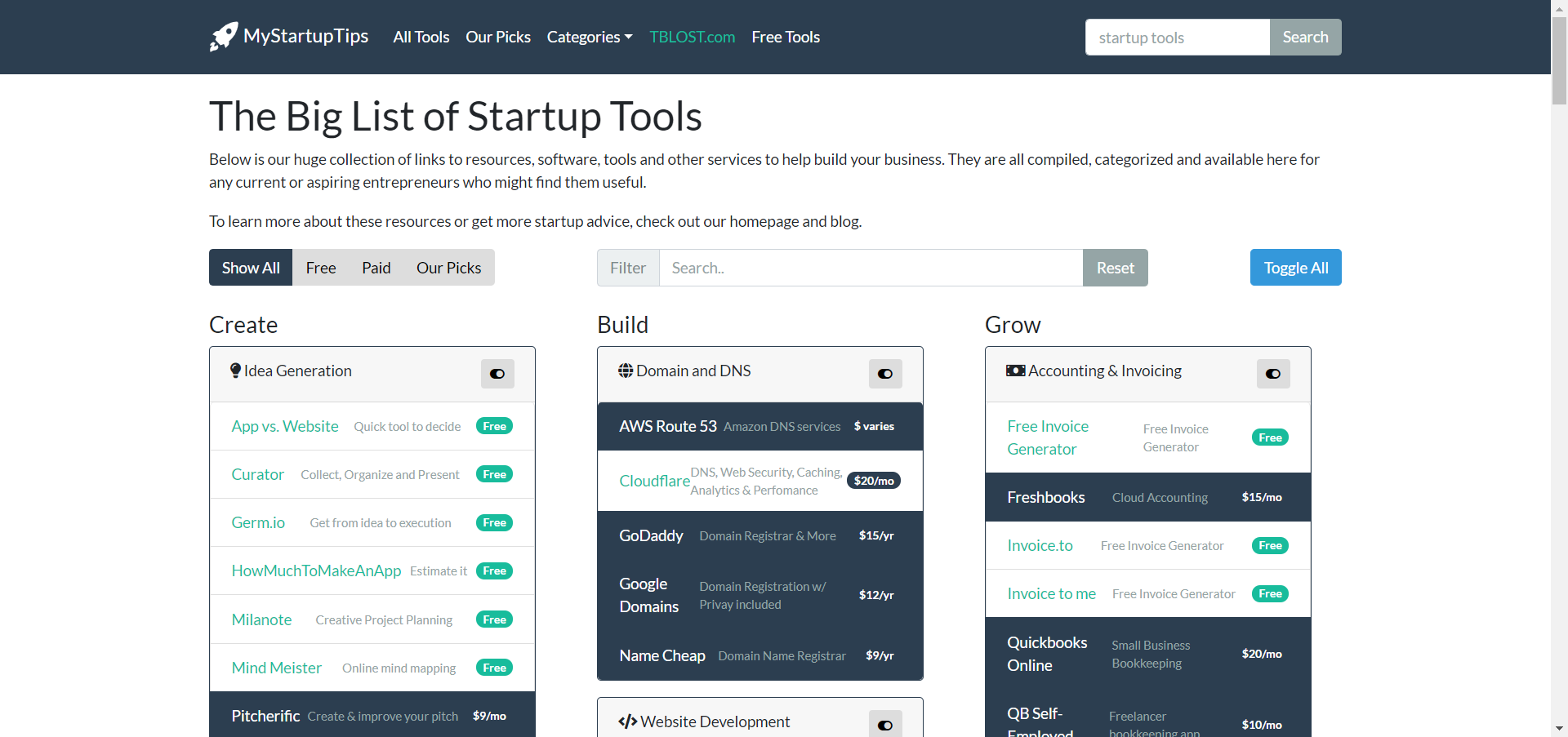 The Big List of Startup Tools (TBLOST.COM) gallery image