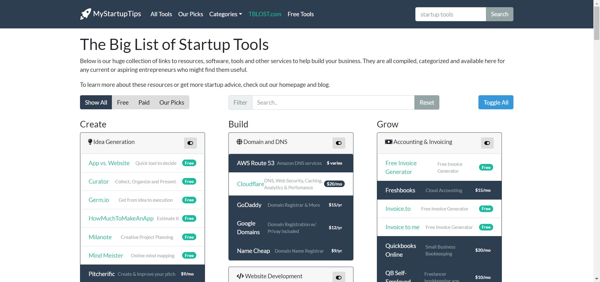 The Big List of Startup Tools (TBLOST.COM) media 1