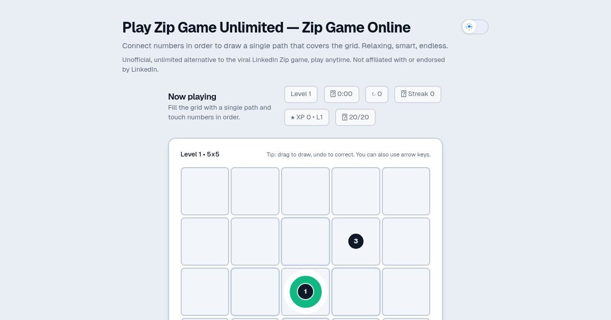 Zip Game Unlimited - Main screenshot showing features and interface