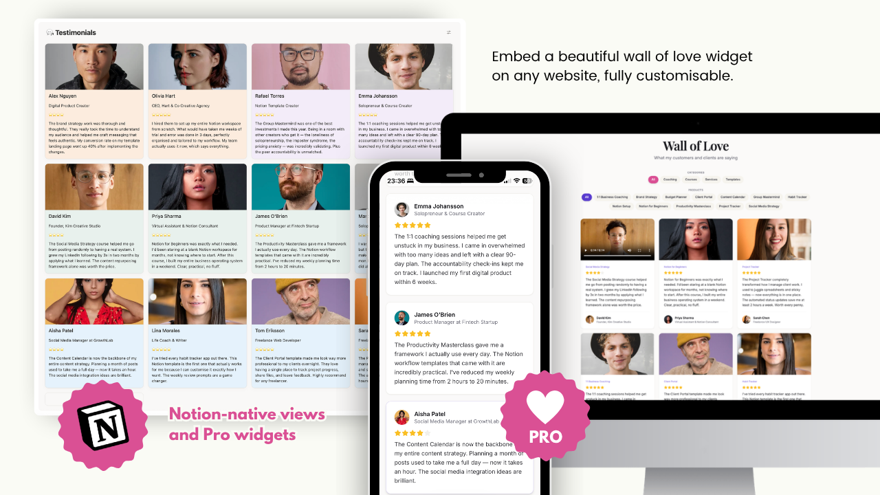 Beautiful Testimonial Manager in Notion gallery image