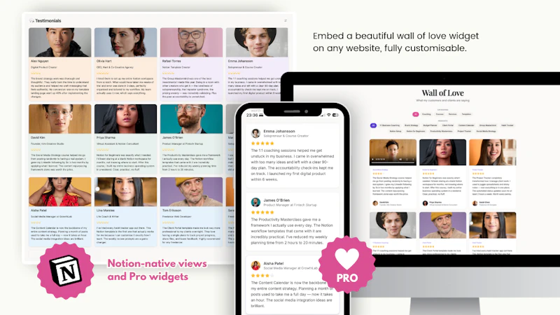 Beautiful Testimonial Manager in Notion screenshot 1