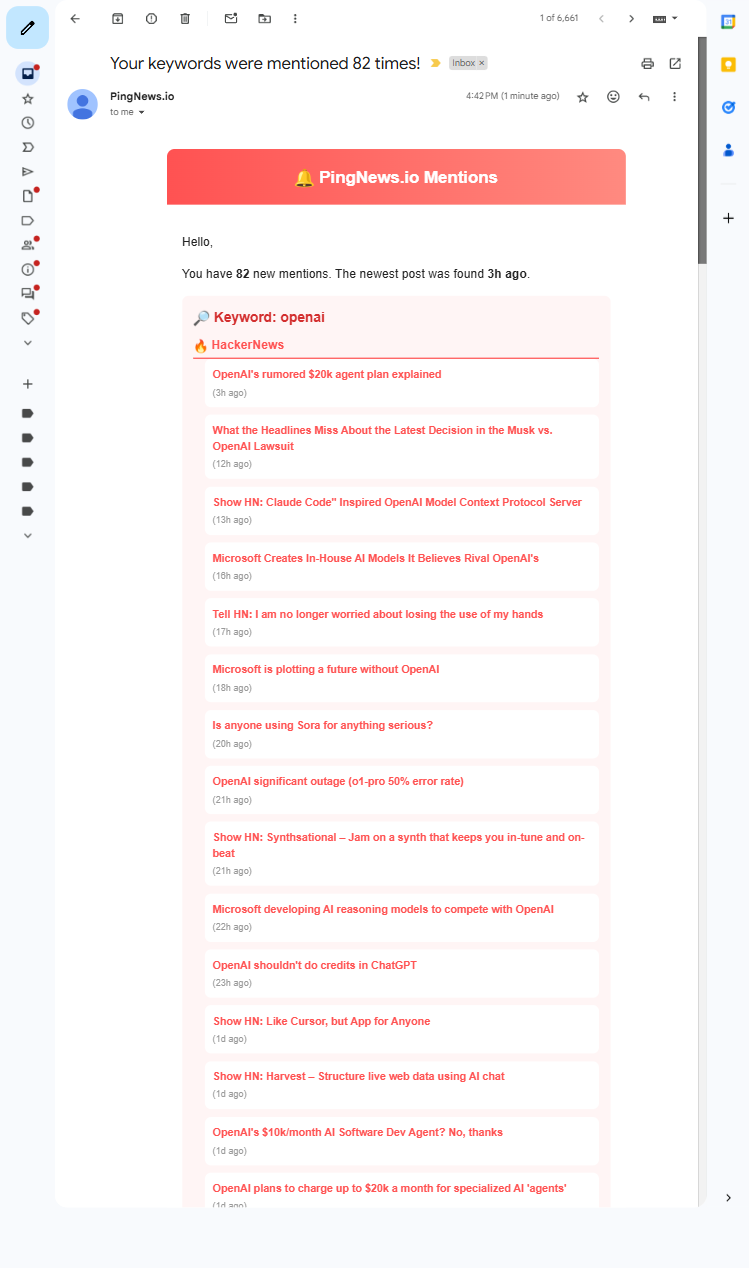 Mídia 3 de PingNews.io - Alertas em tempo real para Hacker News & Reddit