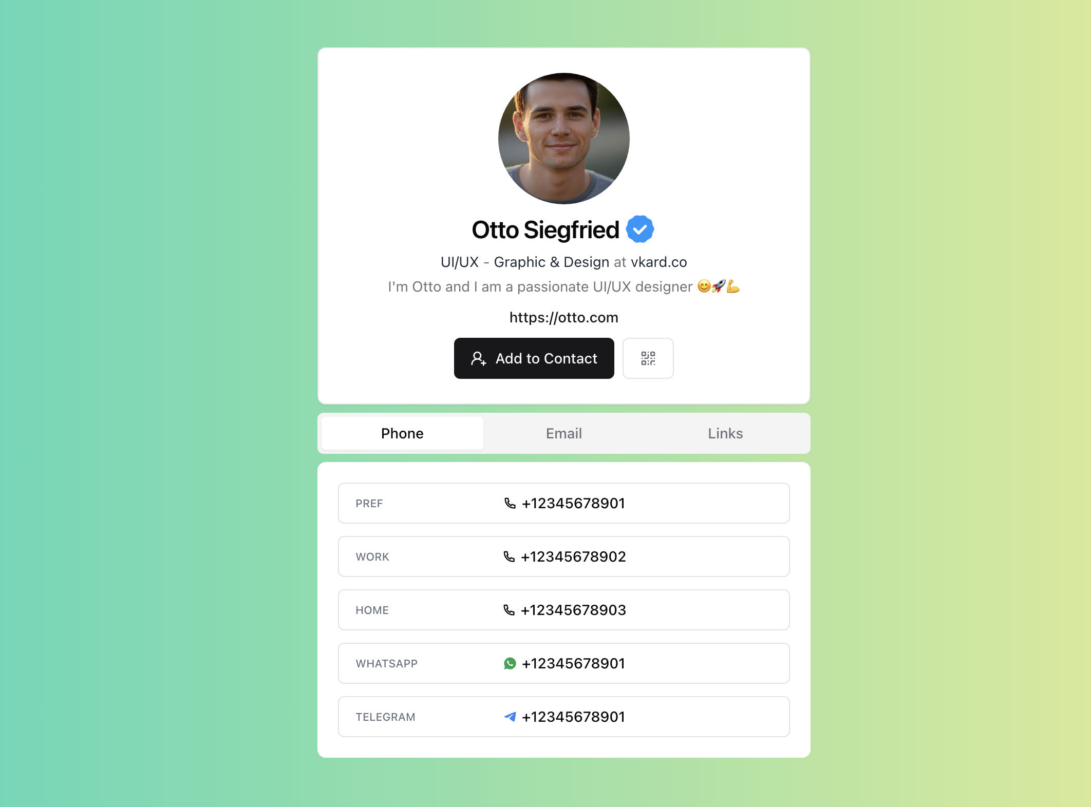 Vkard - Создайте свою цифровую визитную карточку, свой vcard медиа 3
