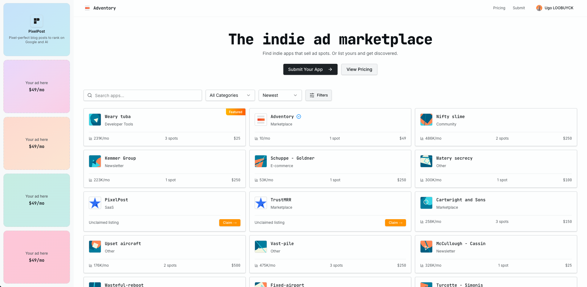 Adventory - Screenshot 2 showing product features and functionality