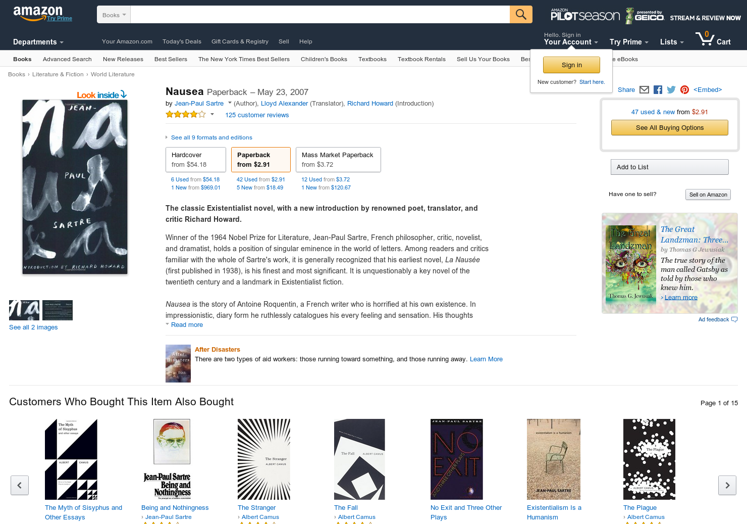 Nausea by Jean Paul Sartre gallery image