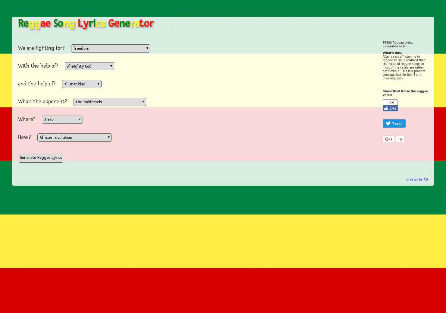 Reggae Lyrics Generator