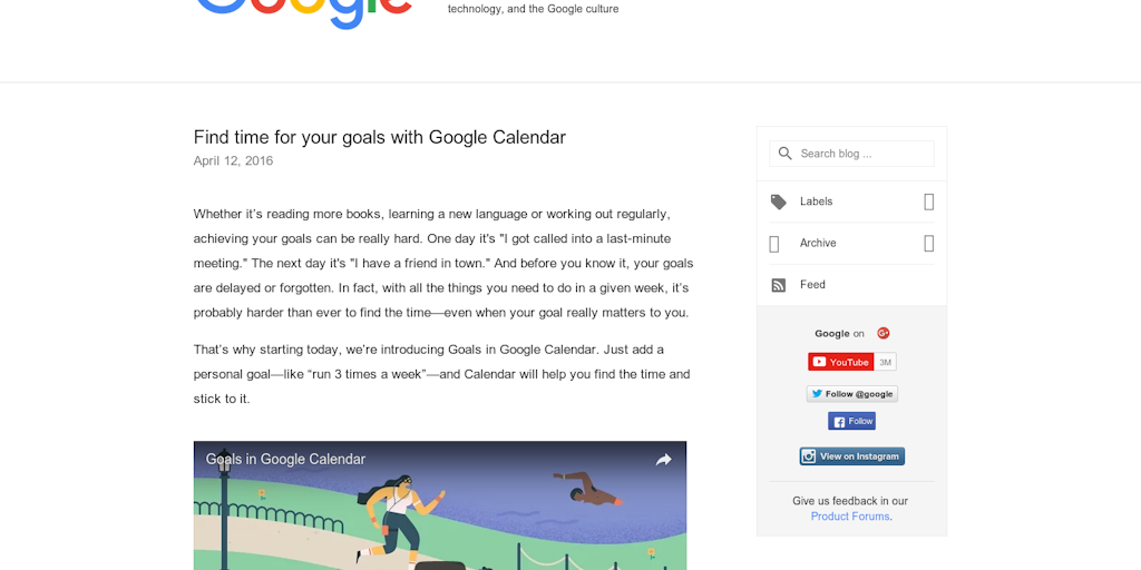 Goals by Google Calendar Product Information, Latest Updates, and