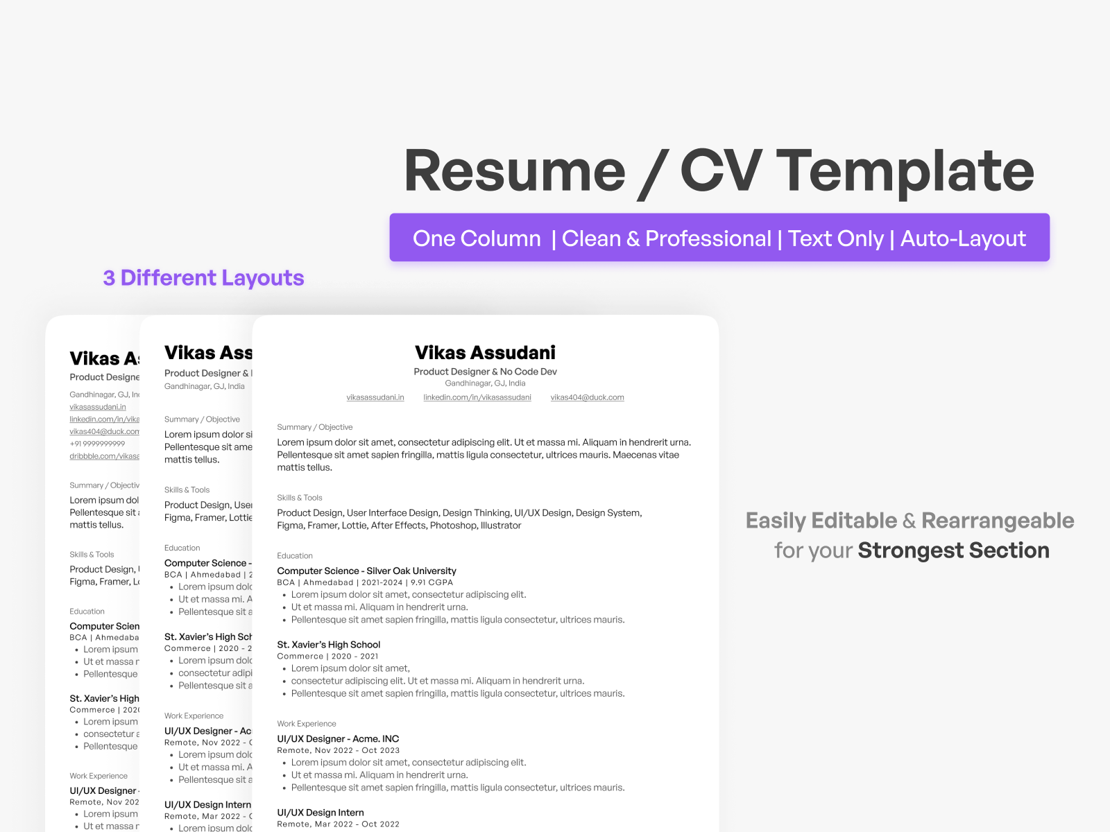 하나의 열만 이력서 CV 템플릿 만 텍스트합니다 - 당신의 꿈의 직업 이력서를 몇 분 안에 제작하십시오 미디어 2