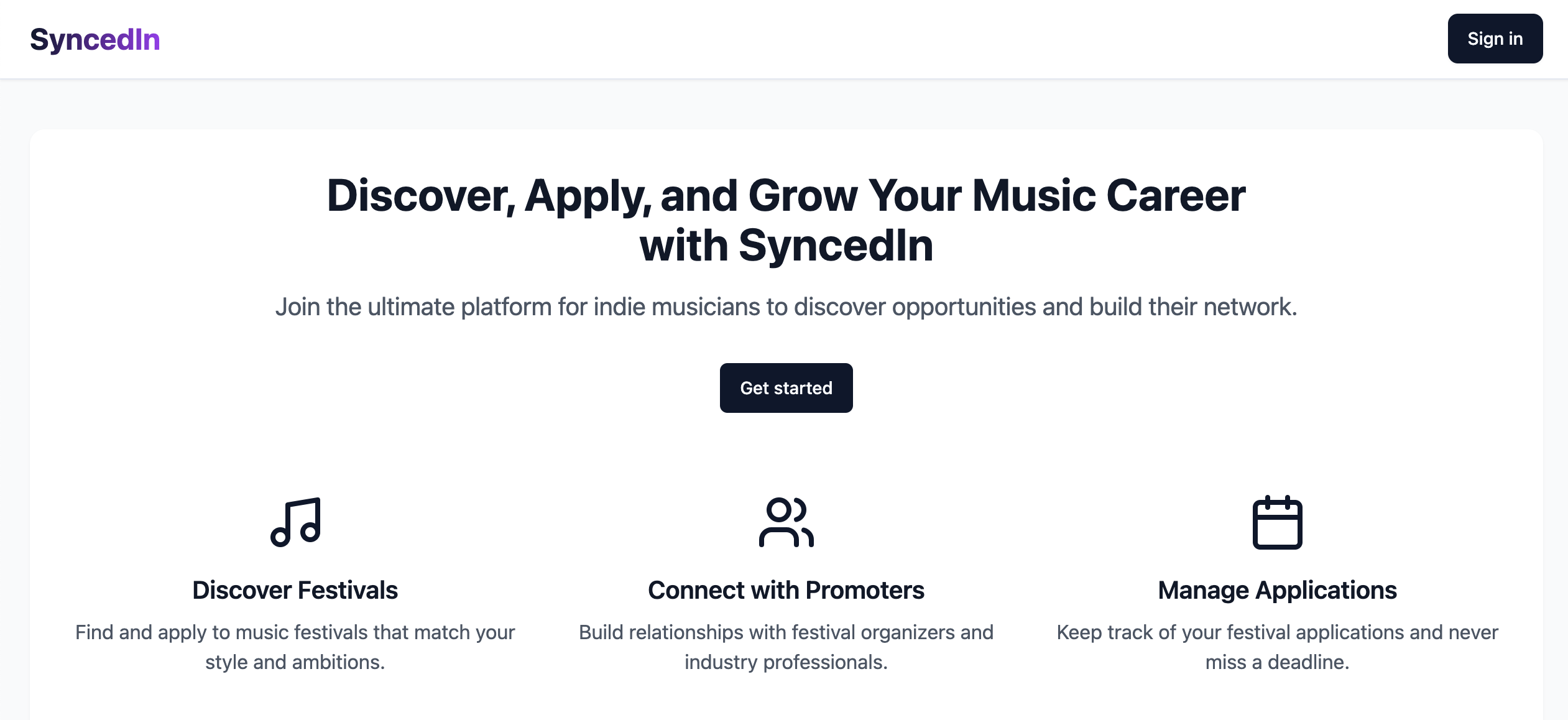 Syncedin Live - 음악가들이 축제 제출을 관리하도록 돕습니다. 미디어 2