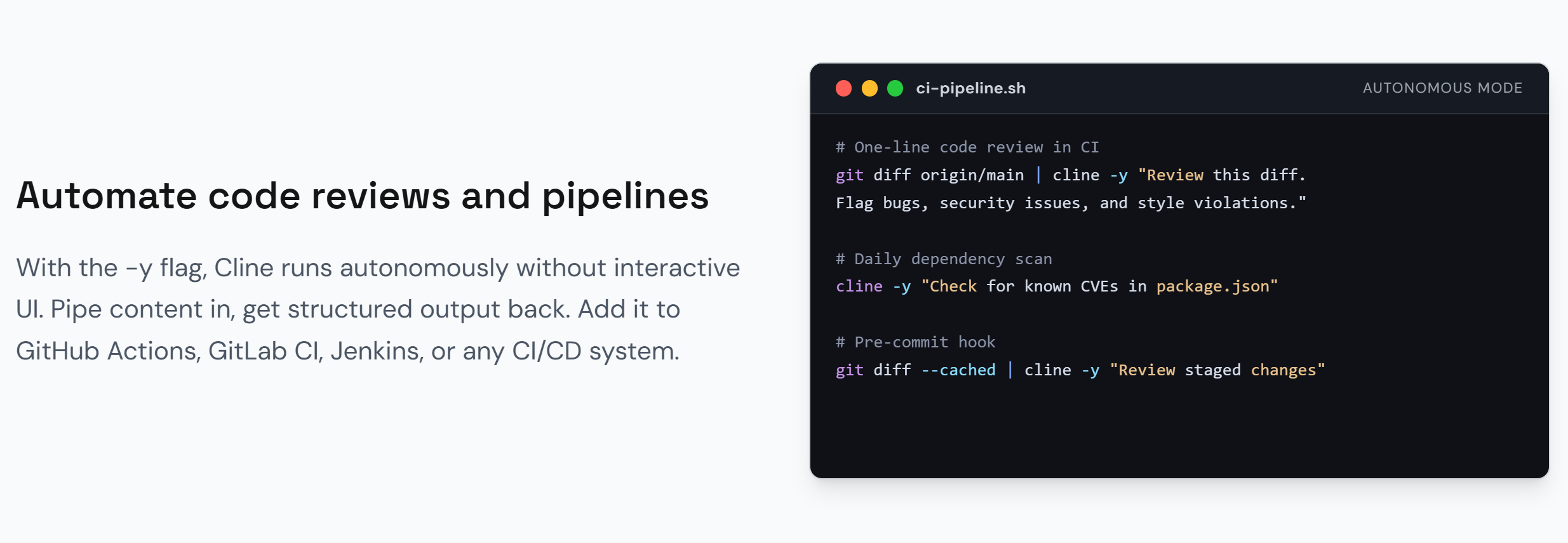 Cline CLI 2.0 - Screenshot 3 showing product features and functionality