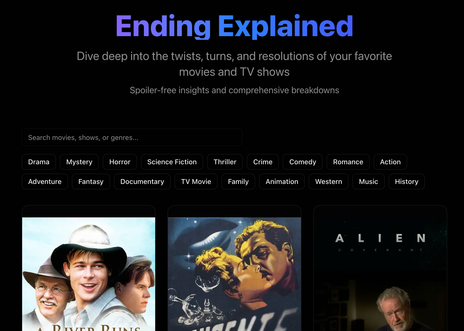 Ending Explained - Main product screenshot demonstrating key features and user interface