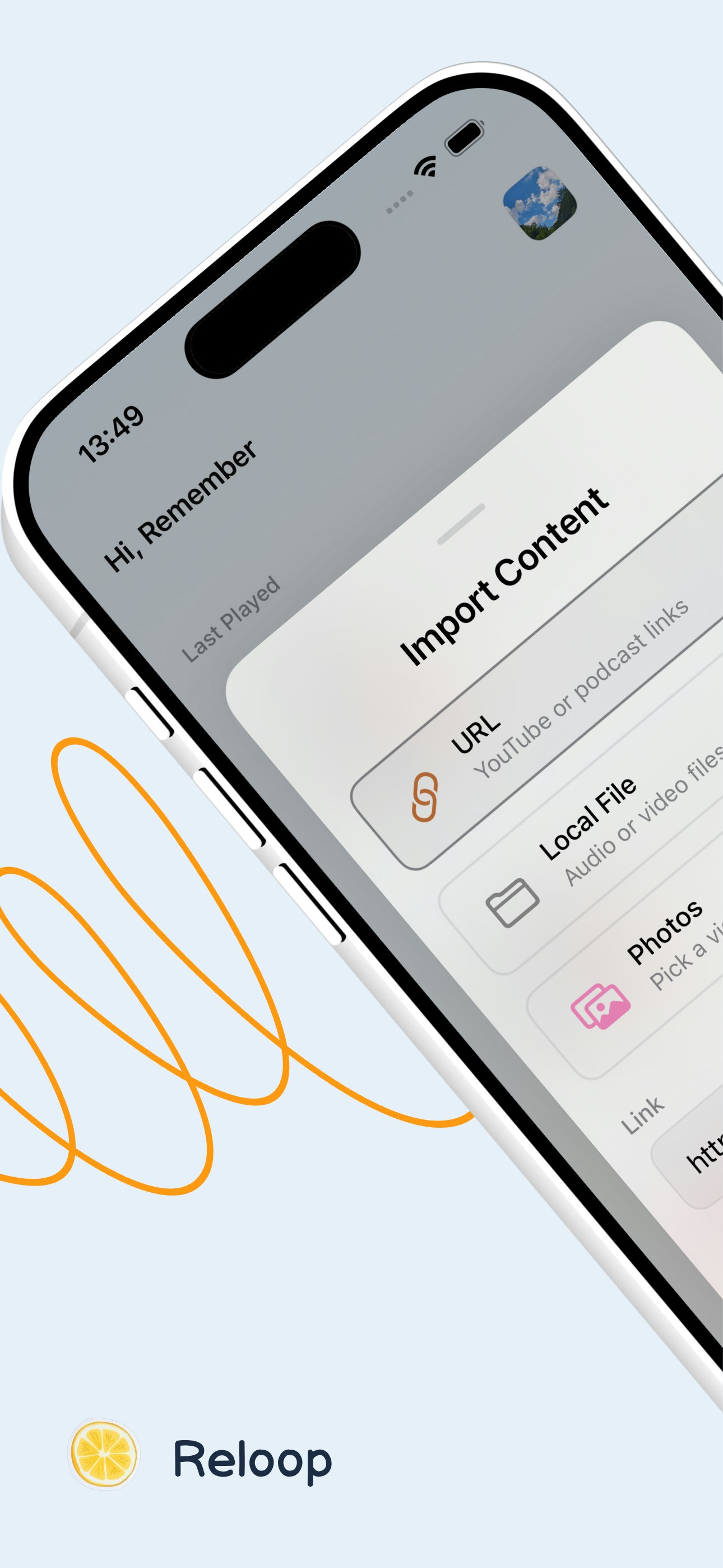 Reloop - AI Transcribe & Loop - Main screenshot showing features and interface