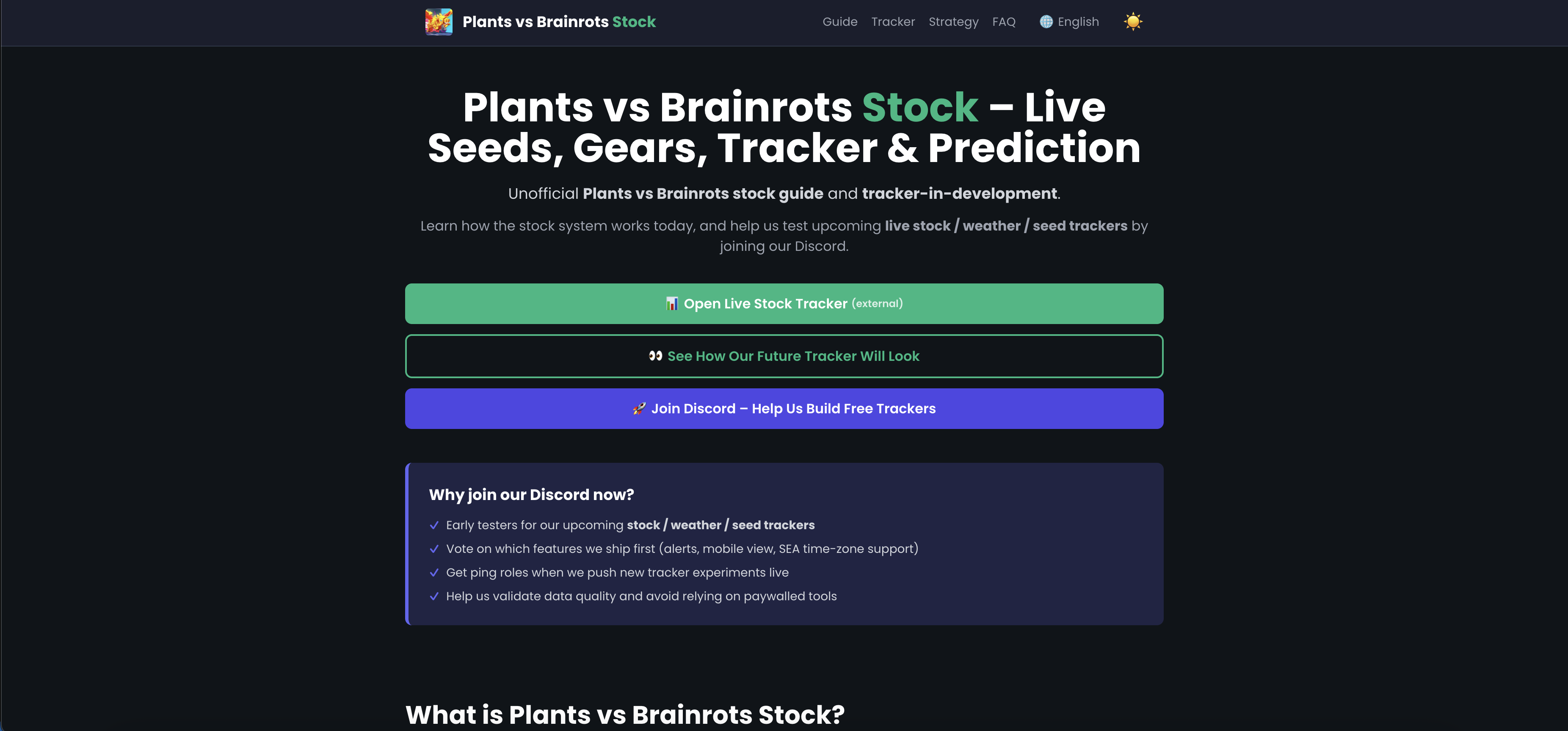Plants vs Brainrots Stock Guide - Main screenshot showing features and interface