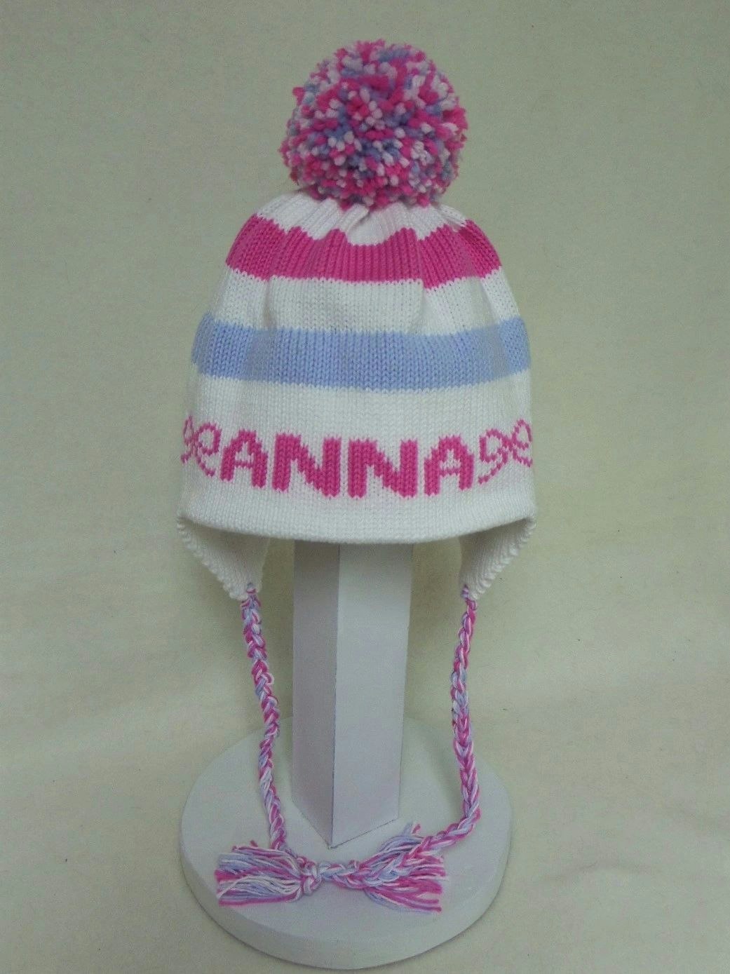 Baby Hat With Name Bows and Pompom