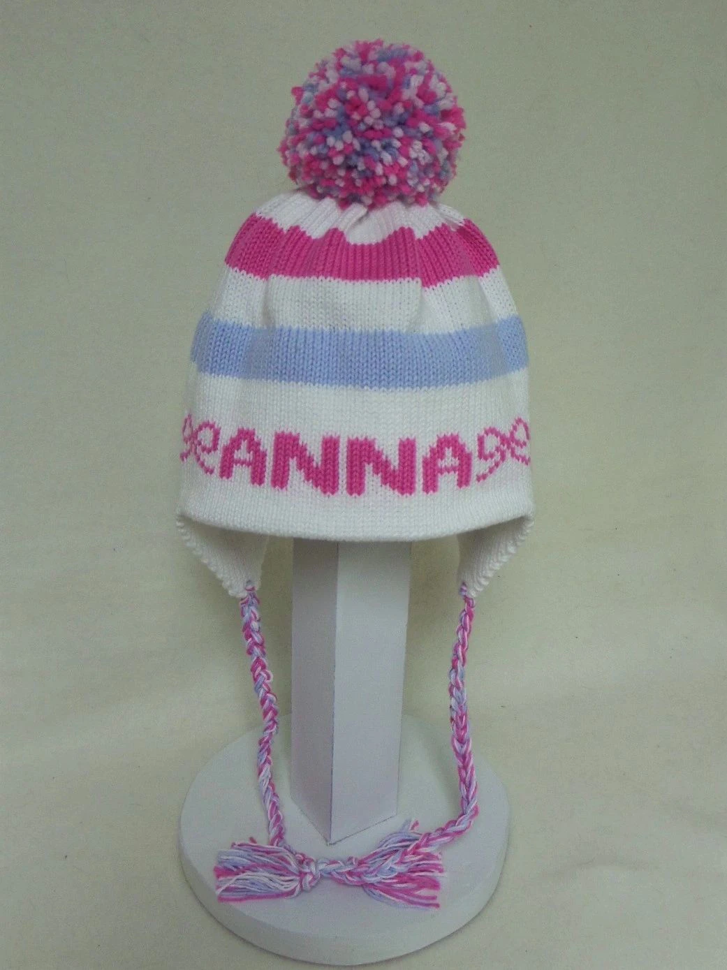 Baby Hat With Name Bows and Pompom