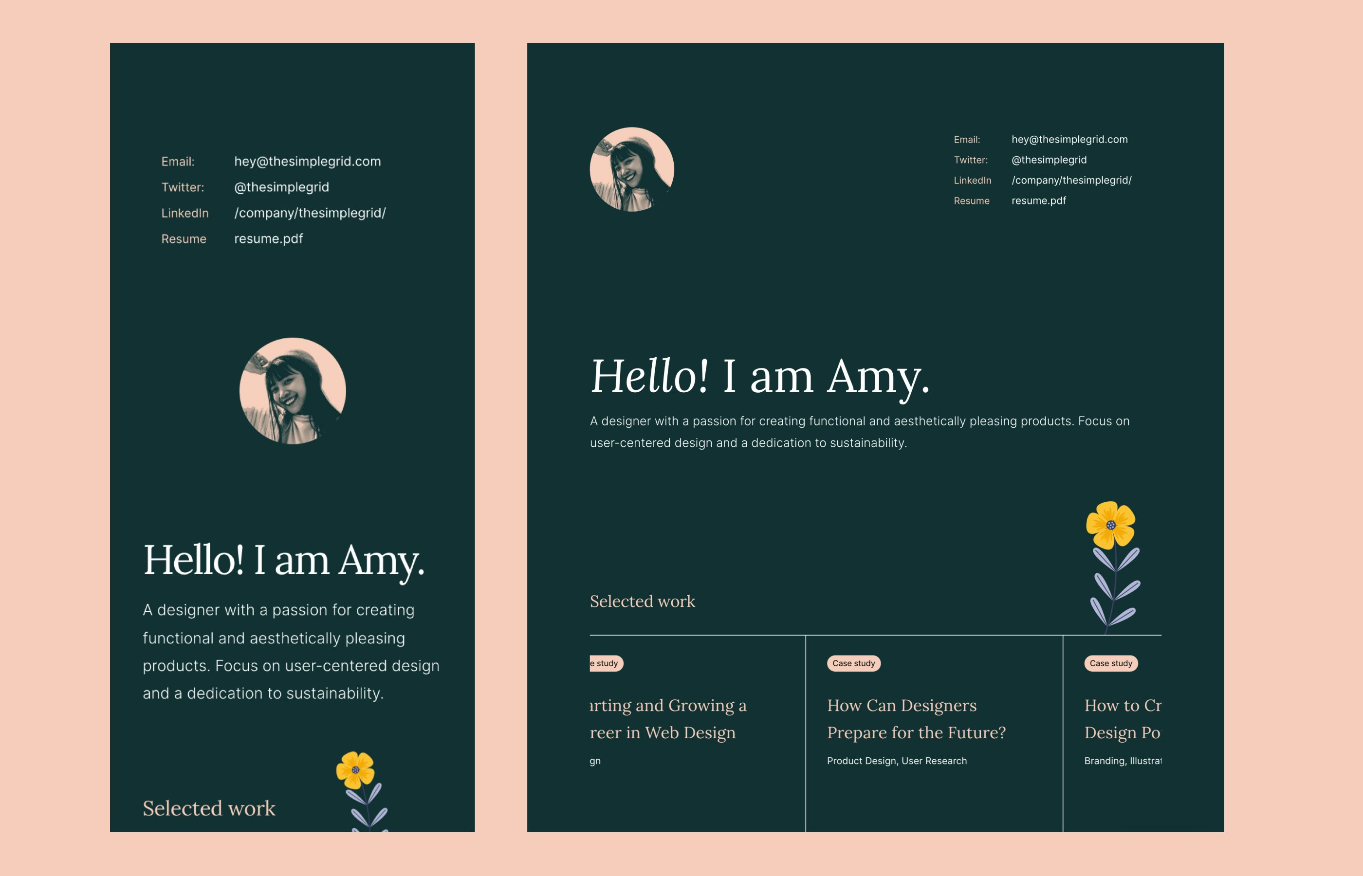 Amy Pagefolio • 무료 포트폴리오 템플릿 - 독특한 디자인 작업을 전시하기위한 최소한의 템플릿 미디어 3