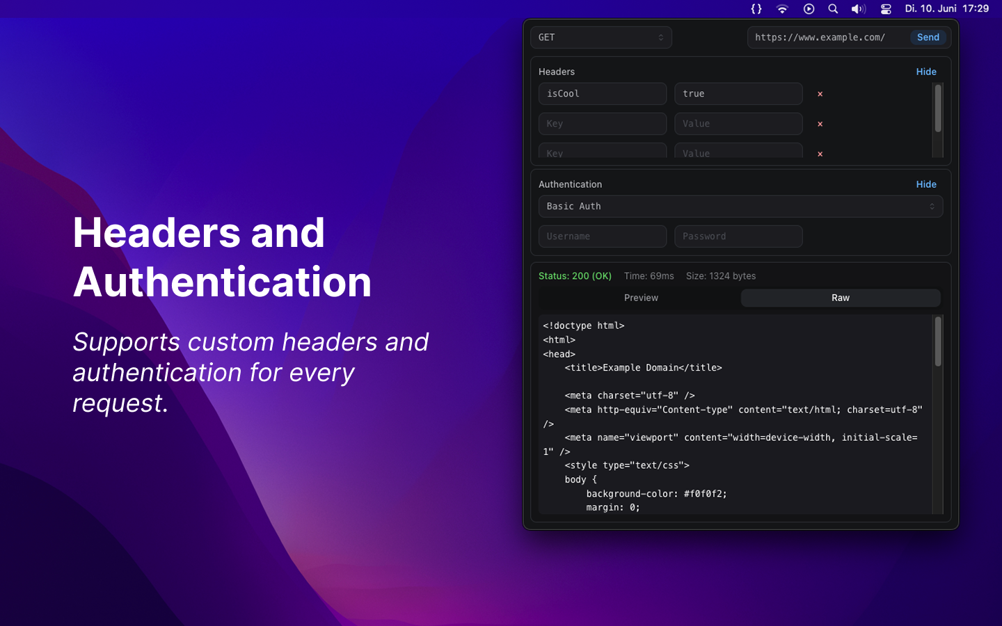 وسائط api_tester - اختبر واجهات برمجة التطبيقات الخاصة بك مباشرة من شريط قائمة MacOS 3