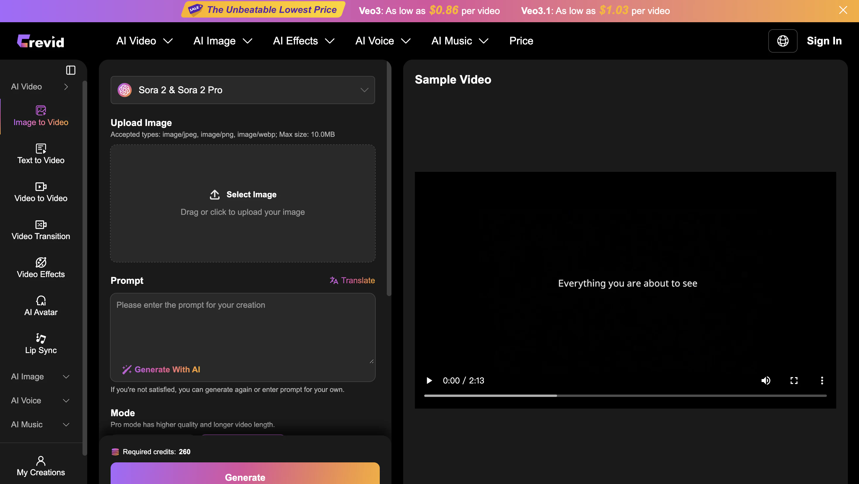 Crevid Ai — screenshot 1 showing tool features and UI