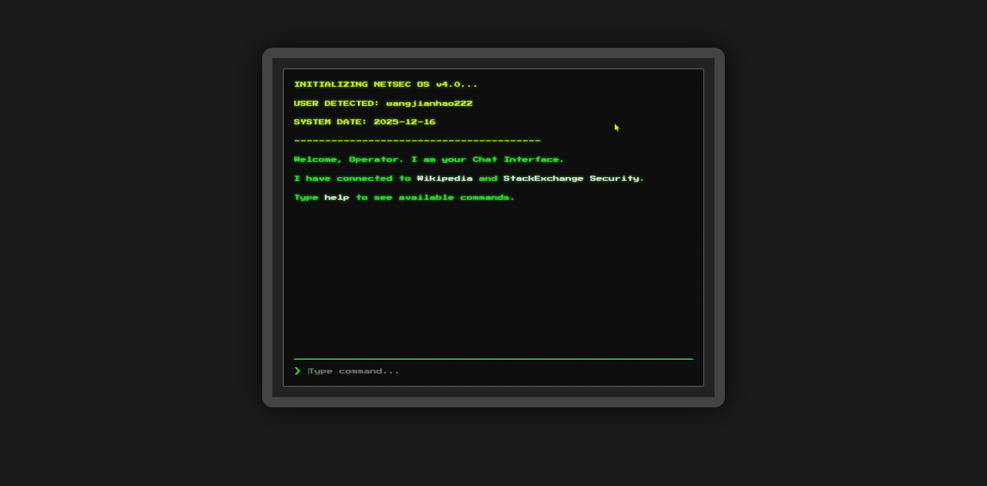 NETSEC_TERMINAL // WANGJIANHAO222 - Main product screenshot demonstrating key features and user interface