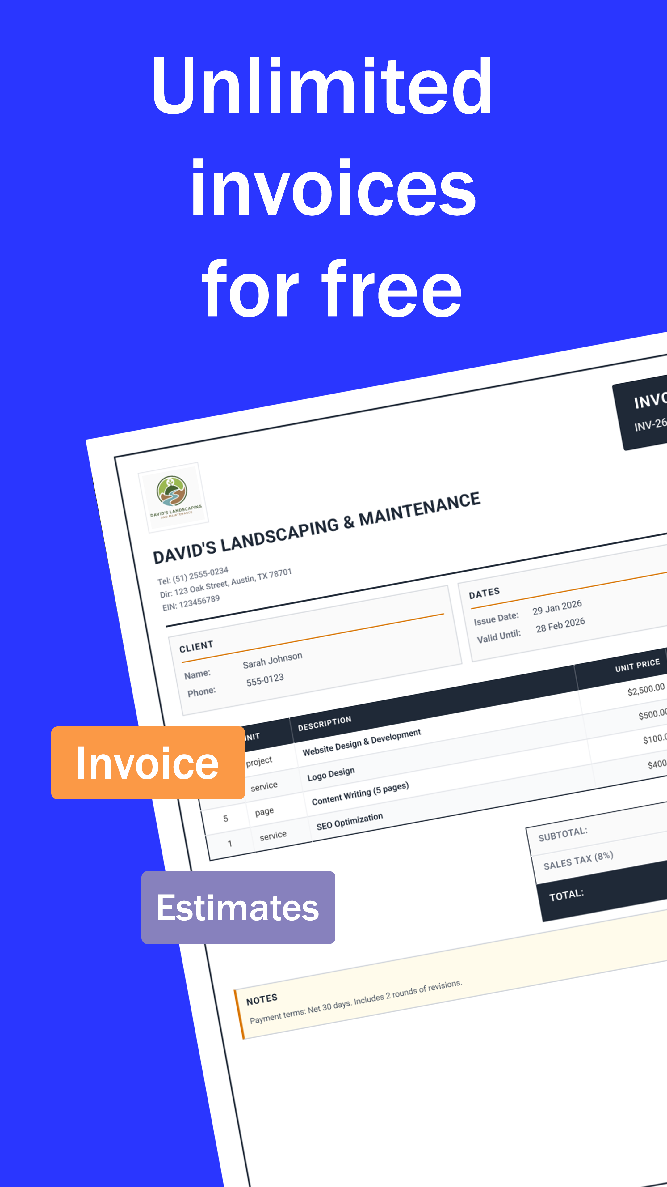 Coti - Unlimited Invoice Maker - Main product screenshot demonstrating key features and user interface